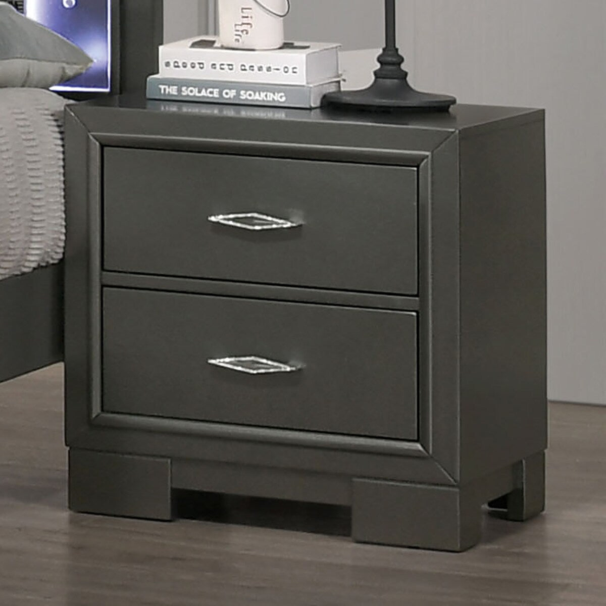 Nightstand Solid wood Acrylic Hardware 2-Drawers bedside Table