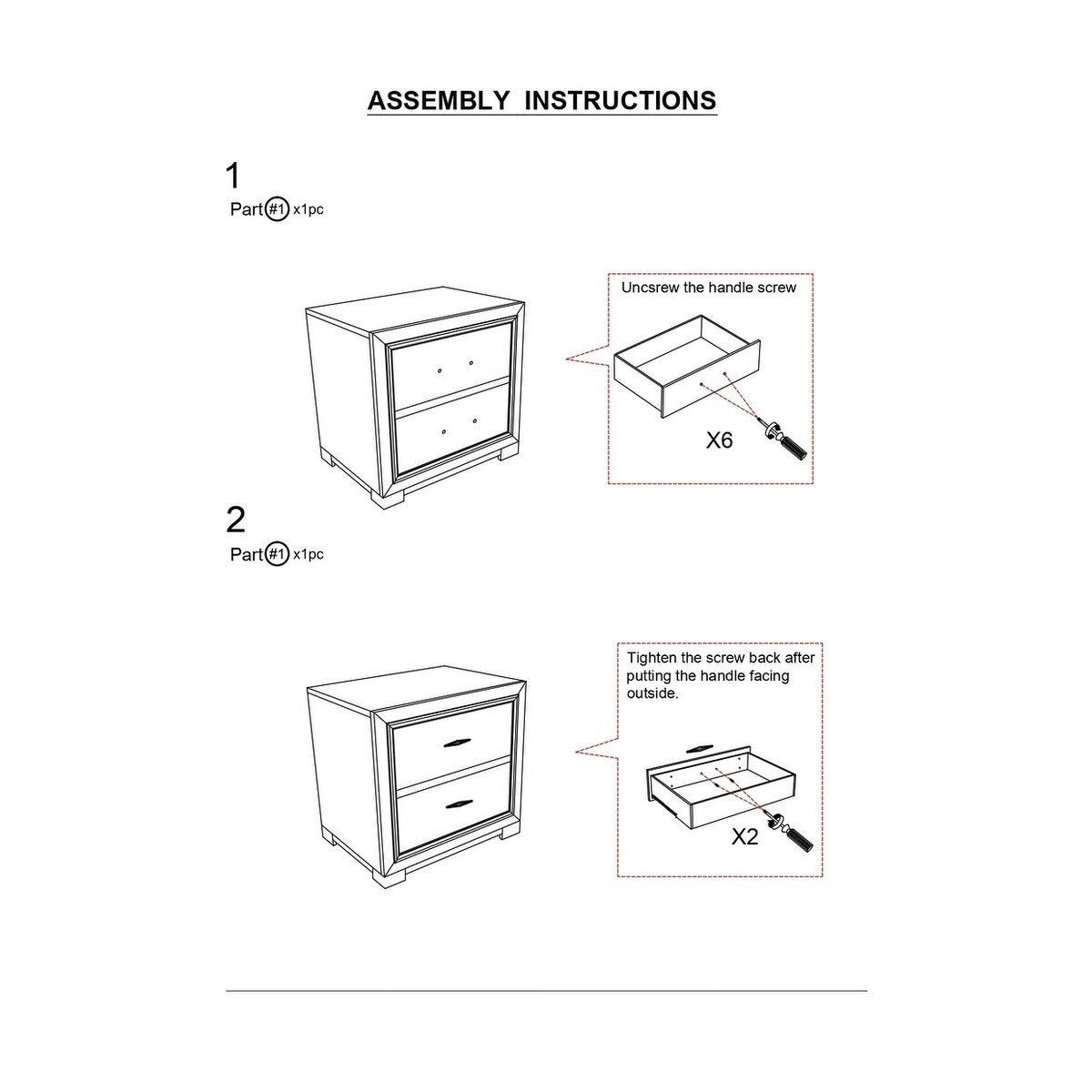 Nightstand Solid wood Acrylic Hardware 2-Drawers bedside Table