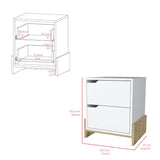 Nightstand Brookland, Bedside Table with Double Drawers and Sturdy Base