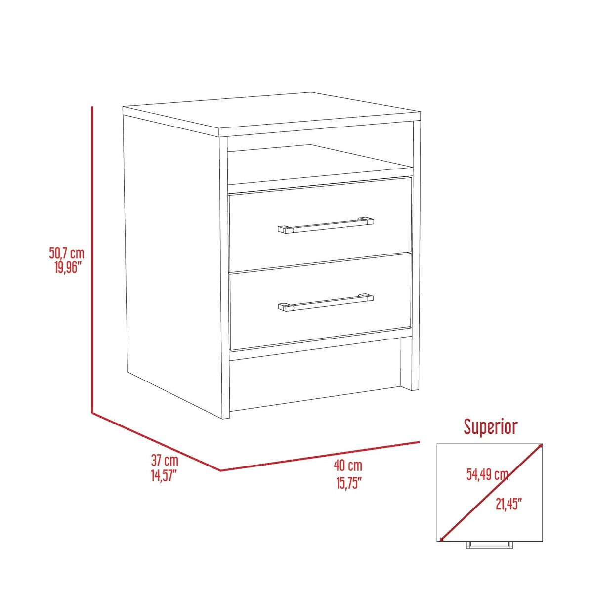 Nightstand Cartiz, Two Drawers, White / Light Oak Finish,High quality and durable
