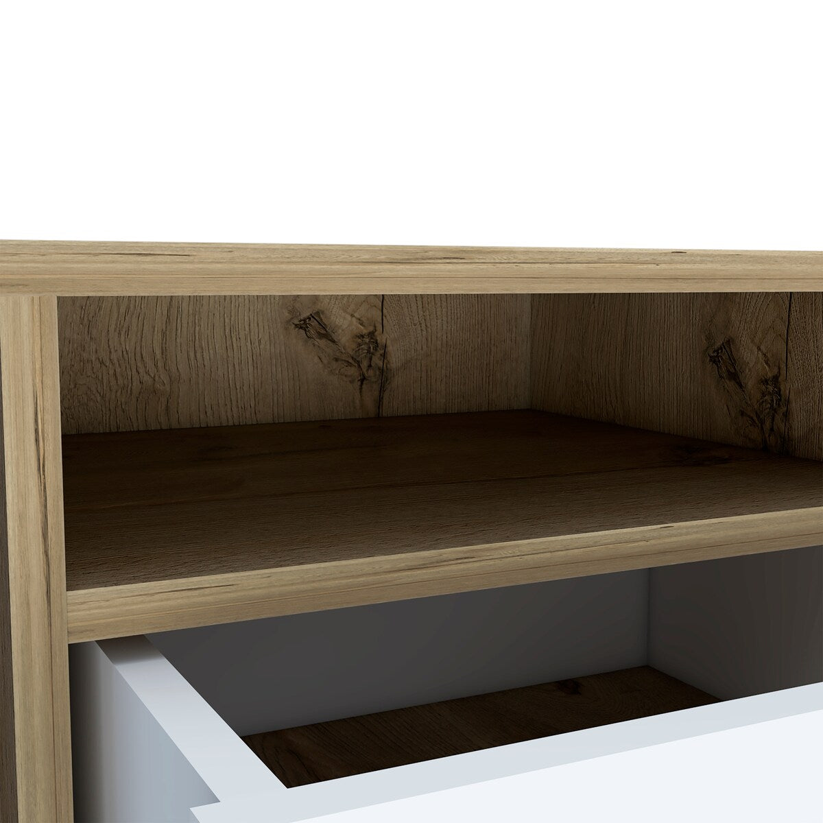 Nightstand Cartiz, Two Drawers, White / Light Oak Finish,High quality and durable