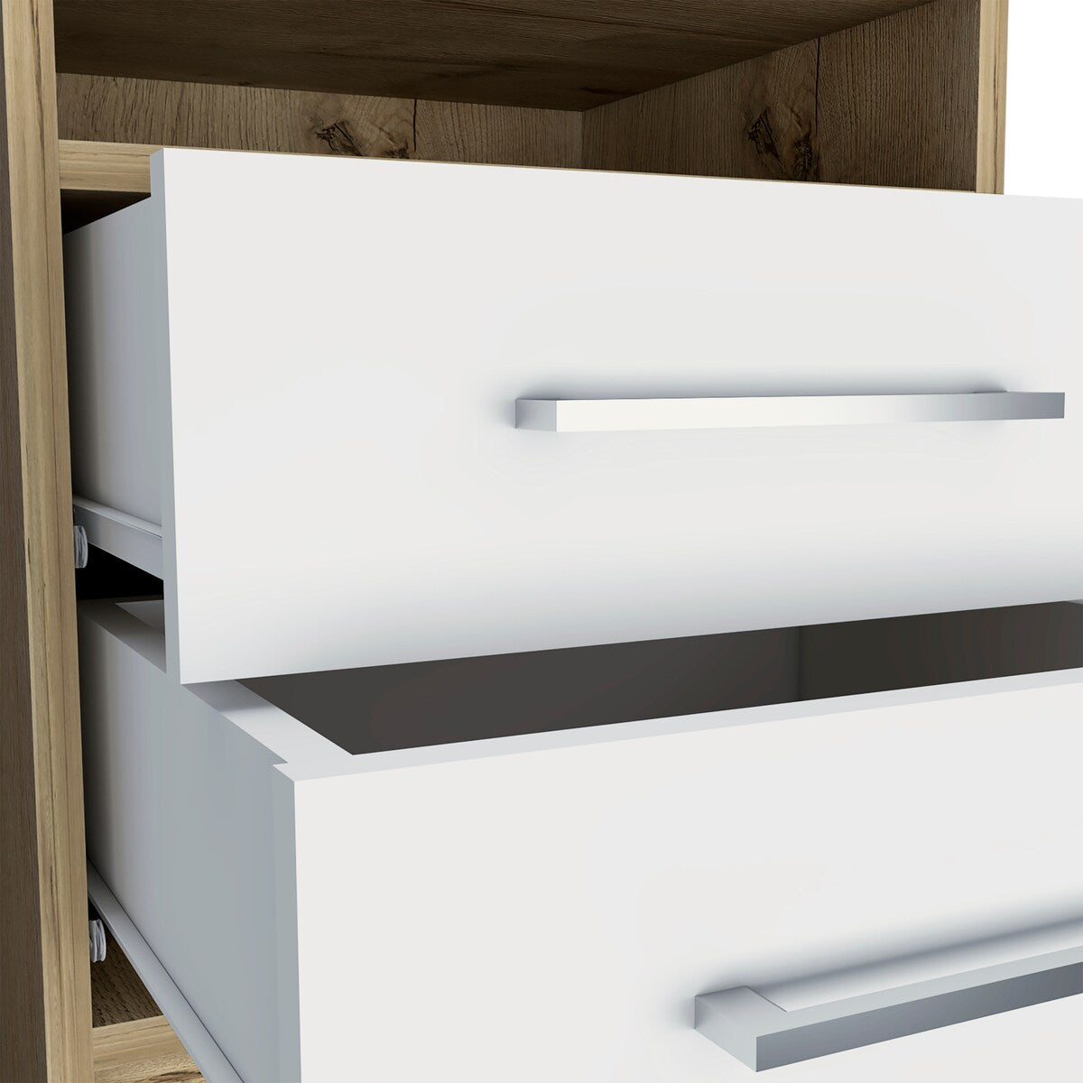 Nightstand Cartiz, Two Drawers, White / Light Oak Finish,High quality and durable