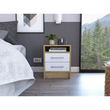 Nightstand Cartiz, Two Drawers, White / Light Oak Finish,High quality and durable