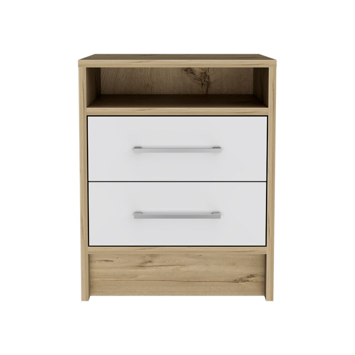 Nightstand Cartiz, Two Drawers, White / Light Oak Finish,High quality and durable