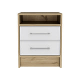 Nightstand Cartiz, Two Drawers, White / Light Oak Finish,High quality and durable