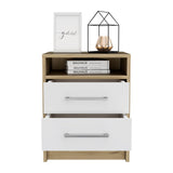 Nightstand Cartiz, Two Drawers, White / Light Oak Finish,High quality and durable