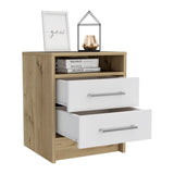 Nightstand Cartiz, Two Drawers, White / Light Oak Finish,High quality and durable