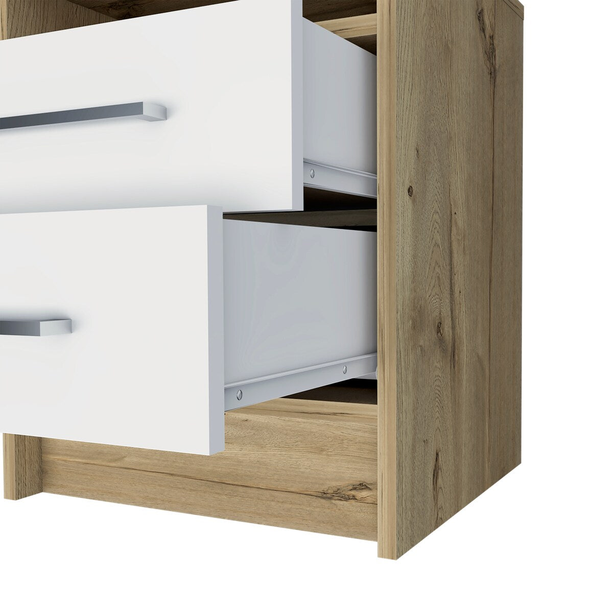 Nightstand Cartiz, Two Drawers, White / Light Oak Finish,High quality and durable