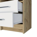 Nightstand Cartiz, Two Drawers, White / Light Oak Finish,High quality and durable