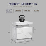 Nightstand LED Bedside Table Cabinet Lights Modern End Side with 2 Drawers for Bedroom