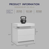 Nightstand LED Bedside Table Cabinet Lights Modern End Side with 2 Drawers for Bedroom