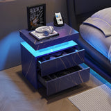 Nightstand LED Bedside Table Cabinet Lights Modern End Side with 2 Drawers for Bedroom