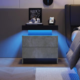 Nightstand LED Bedside Table Cabinet Lights Modern End Side with 2 Drawers for Bedroom