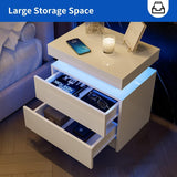 Nightstand LED Bedside Table Cabinet Lights Modern End Side with 2 Drawers for Bedroom