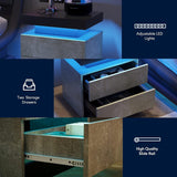 Nightstand LED Bedside Table Cabinet Lights Modern End Side with 2 Drawers for Bedroom