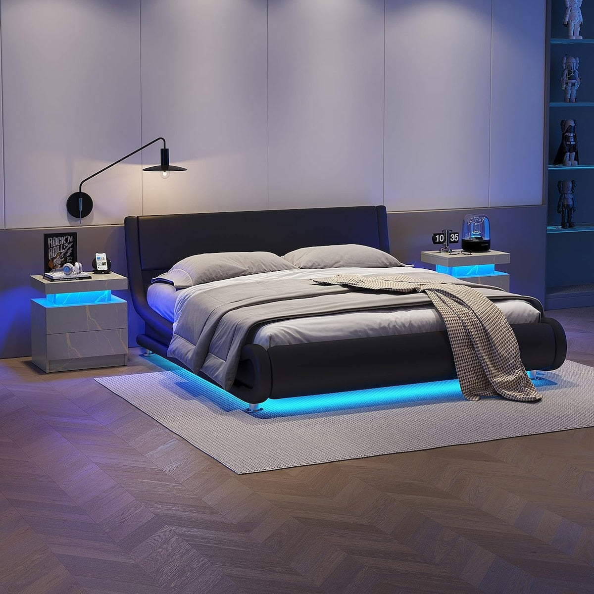 Nightstand LED Bedside Table Cabinet Lights Modern End Side with 2 Drawers for Bedroom