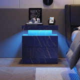 Nightstand LED Bedside Table Cabinet Lights Modern End Side with 2 Drawers for Bedroom