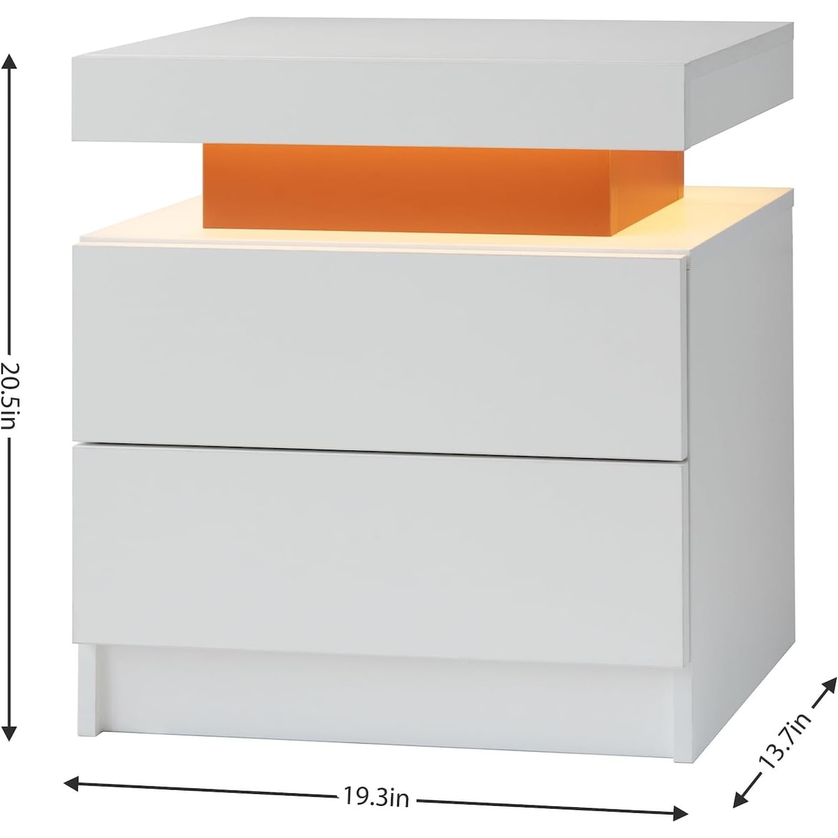 Nightstand LED Bedside Table Cabinet Lights Modern End Side with 2 Drawers for Bedroom