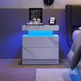 Nightstand LED Bedside Table Cabinet Lights Modern End Side with 2 Drawers for Bedroom