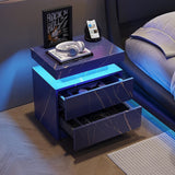 Nightstand LED Bedside Table Cabinet Lights Modern End Side with 2 Drawers