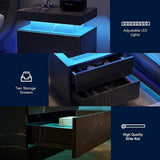 Nightstand LED Bedside Table Cabinet Lights Modern End Side with 2 Drawers