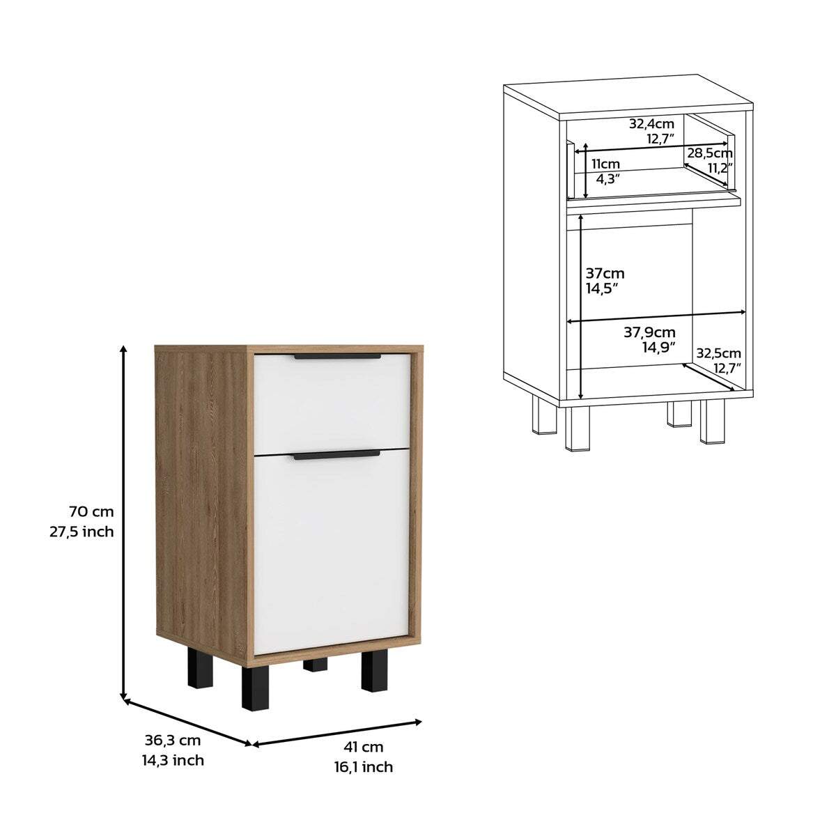 Nightstand Maryland Z, One Drawer, One Cabinet, Pine / White Finish