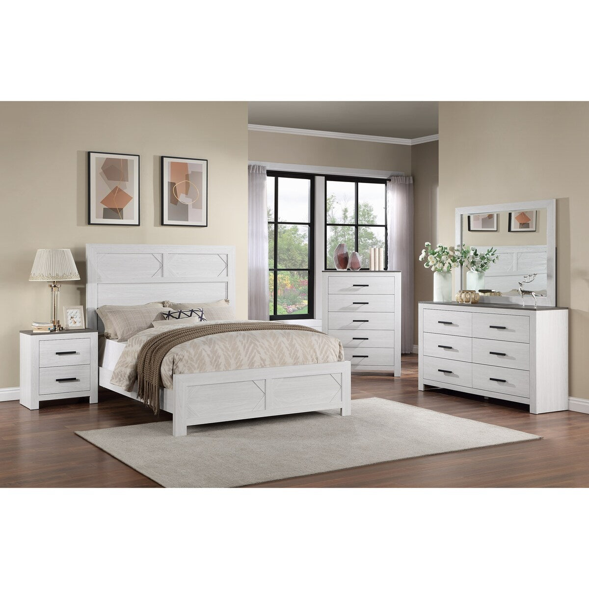 Nightstand Paper veneer Bedroom Furniture 2-Drawers Bedside Table