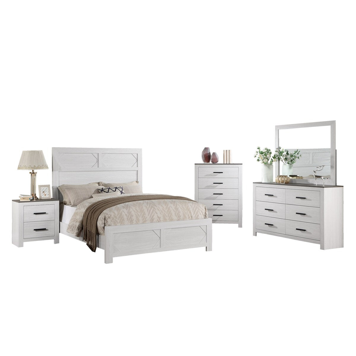 Nightstand Paper veneer Bedroom Furniture 2-Drawers Bedside Table