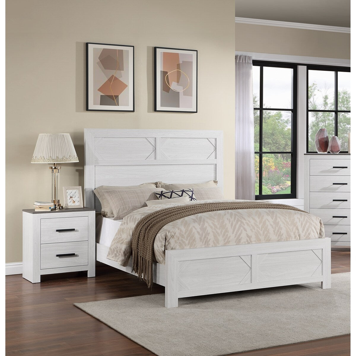 Nightstand Paper veneer Bedroom Furniture 2-Drawers Bedside Table