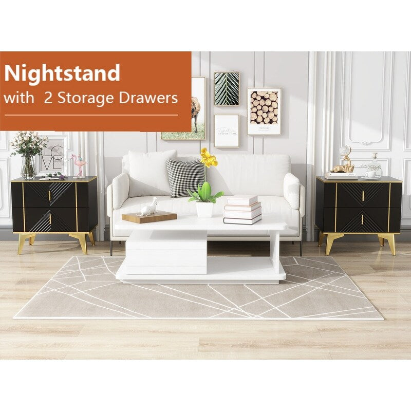 Nightstand With Drawers For Bedroom,nightstands Bedside Tables,bed Side Table,a Set Of Two Bedside Tables