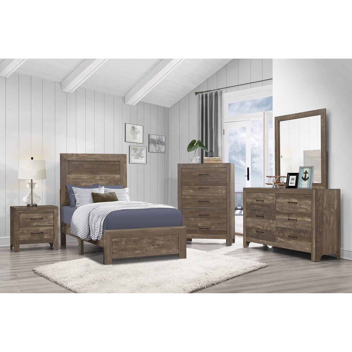 Nightstand of 2x Drawers Transitional Design Bedroom Furniture
