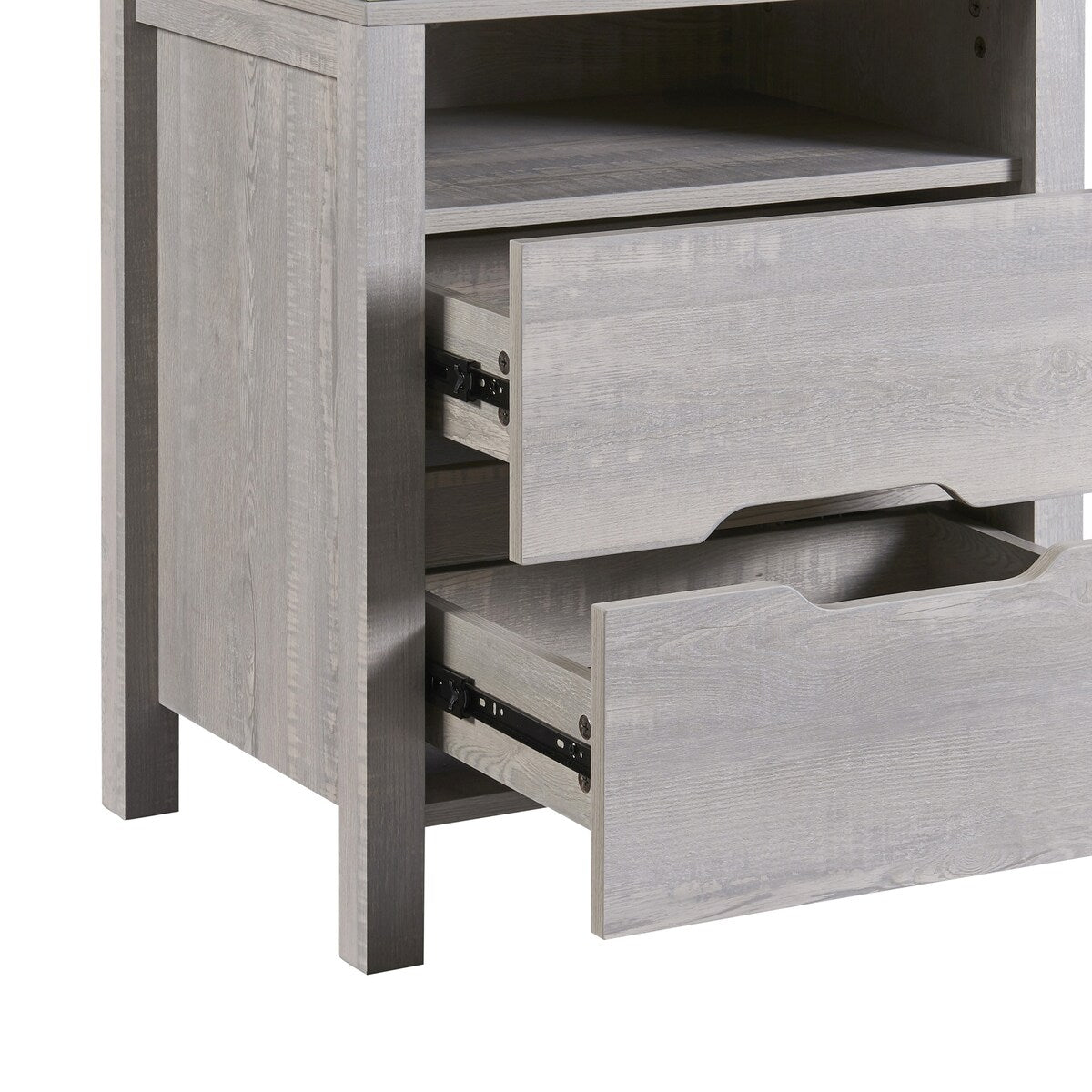 Nightstand with 2 Drawers and an open shelf, Wireless Charging with adjustable LED