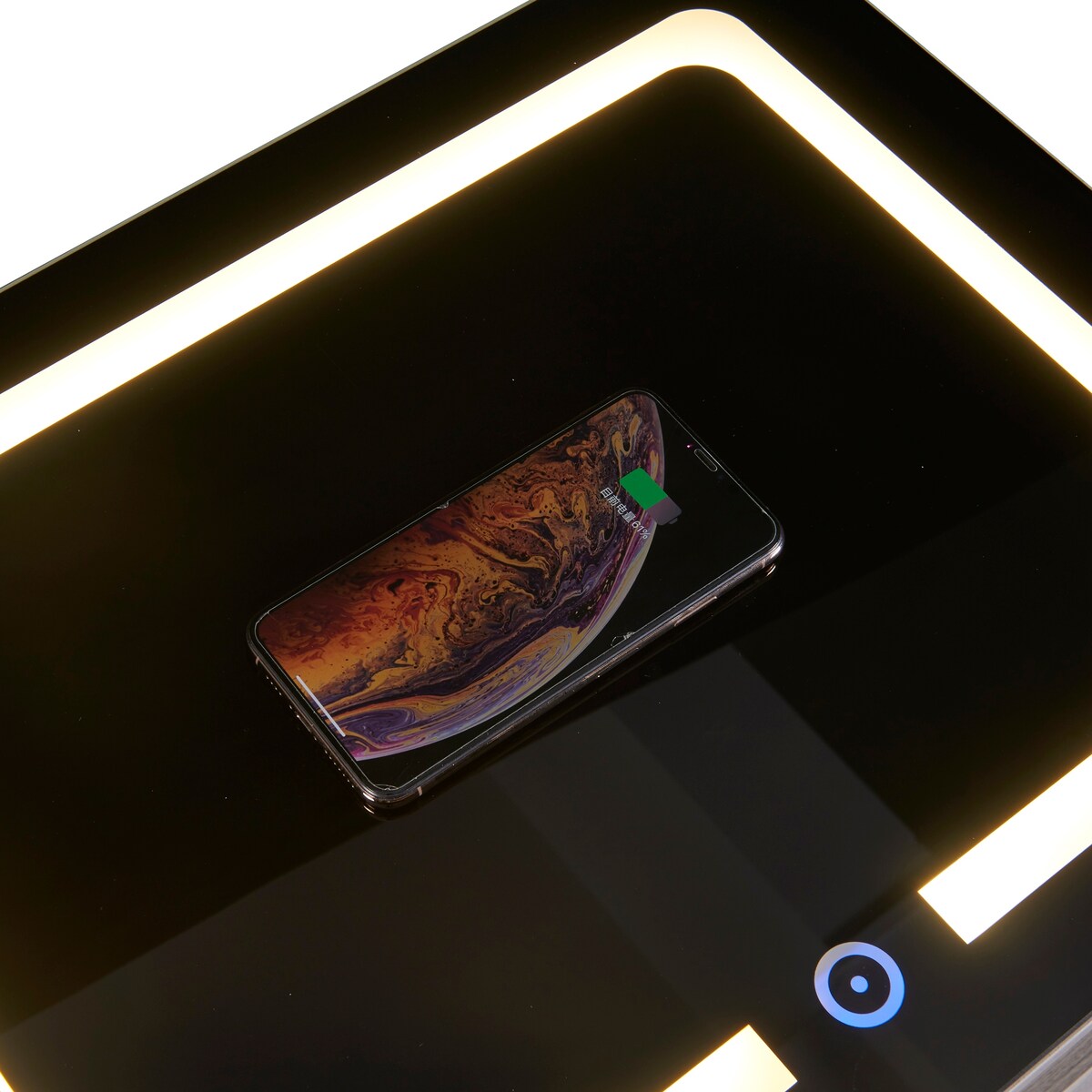 Nightstand with 2 Drawers and an open shelf, Wireless Charging with adjustable LED