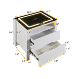 Nightstand with 2 Drawers and an open shelf, Wireless Charging with adjustable LED