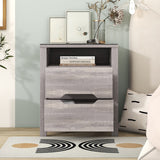 Nightstand with 2 Drawers and an open shelf, Wireless Charging with adjustable LED