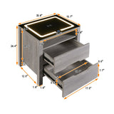 Nightstand with 2 Drawers and an open shelf, Wireless Charging with adjustable LED