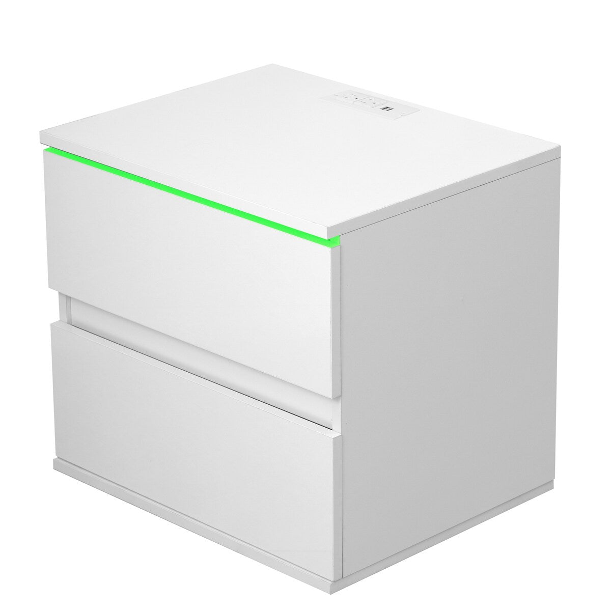 Nightstand with 2 Drawers,USB Charging Ports and Remote Control LED Light-White