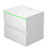 Nightstand with 2 Drawers,USB Charging Ports and Remote Control LED Light-White
