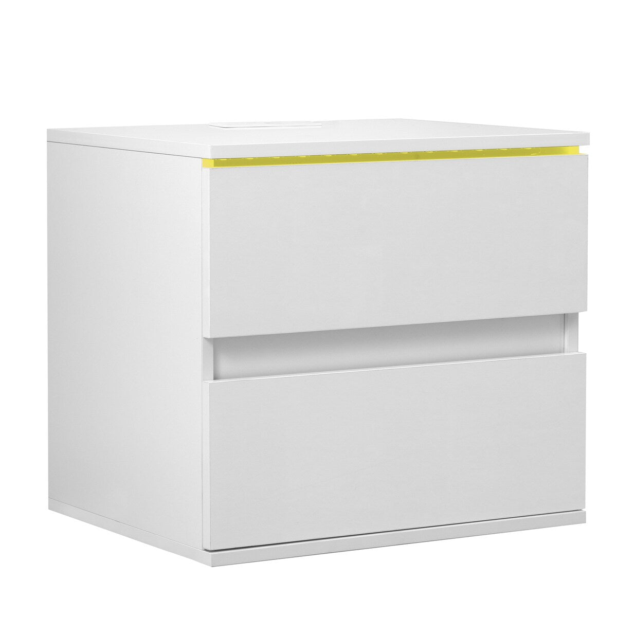 Nightstand with 2 Drawers,USB Charging Ports and Remote Control LED Light-White