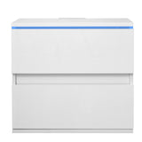 Nightstand with 2 Drawers,USB Charging Ports and Remote Control LED Light-White