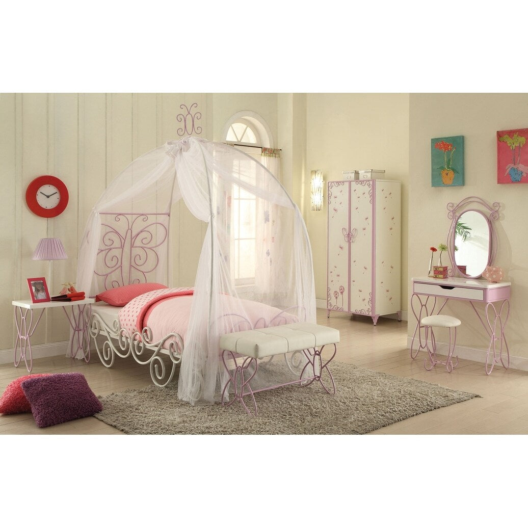 Nightstand with Butterfly Design in White & Light Purple