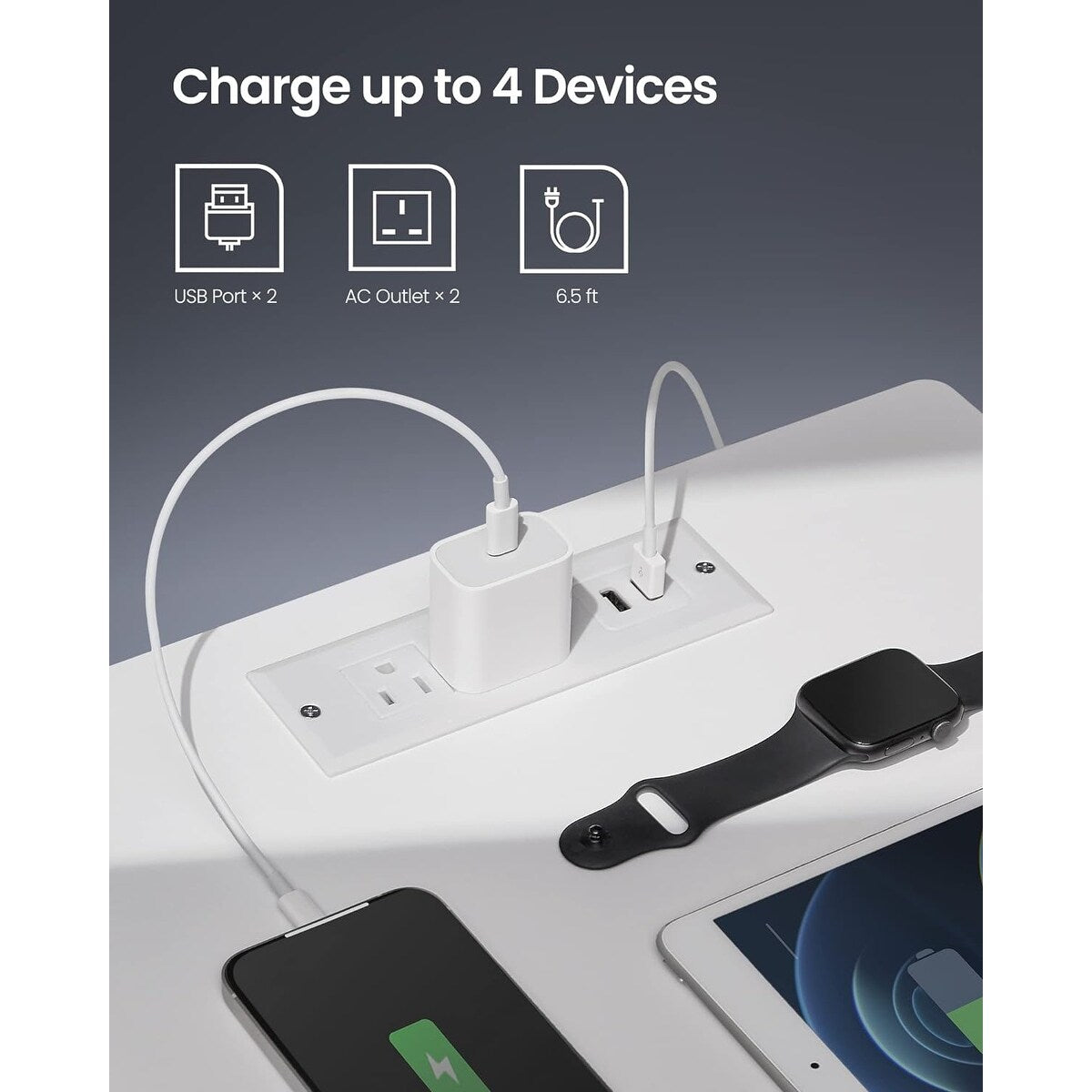 Nightstand with Charging Station Side End LED Lights 13.7"D x 15.7"W x 21.7"H