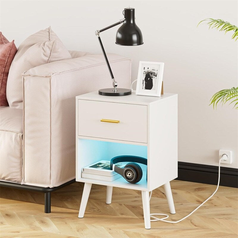 Nightstand with Charging Station and LED Lights