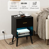 Nightstand with Charging Station and LED Lights