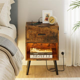 Nightstand with Charging Station and LED Lights