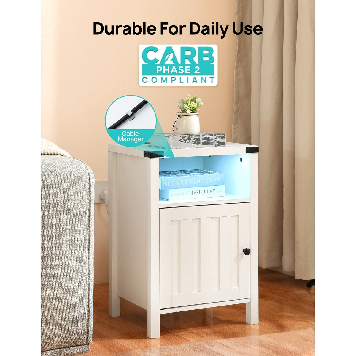 Nightstand with Charging Station and Open Shelf