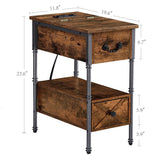 2-Drawer Narrow Nightstand with Charging Station and USB Ports& Power Outlets, Rustic Brown