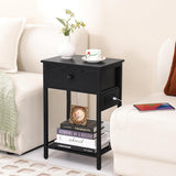 Nightstand with Charging Station, Bedside Tables and Shelf, 11.81"D x 15.75"W x 23.62"H