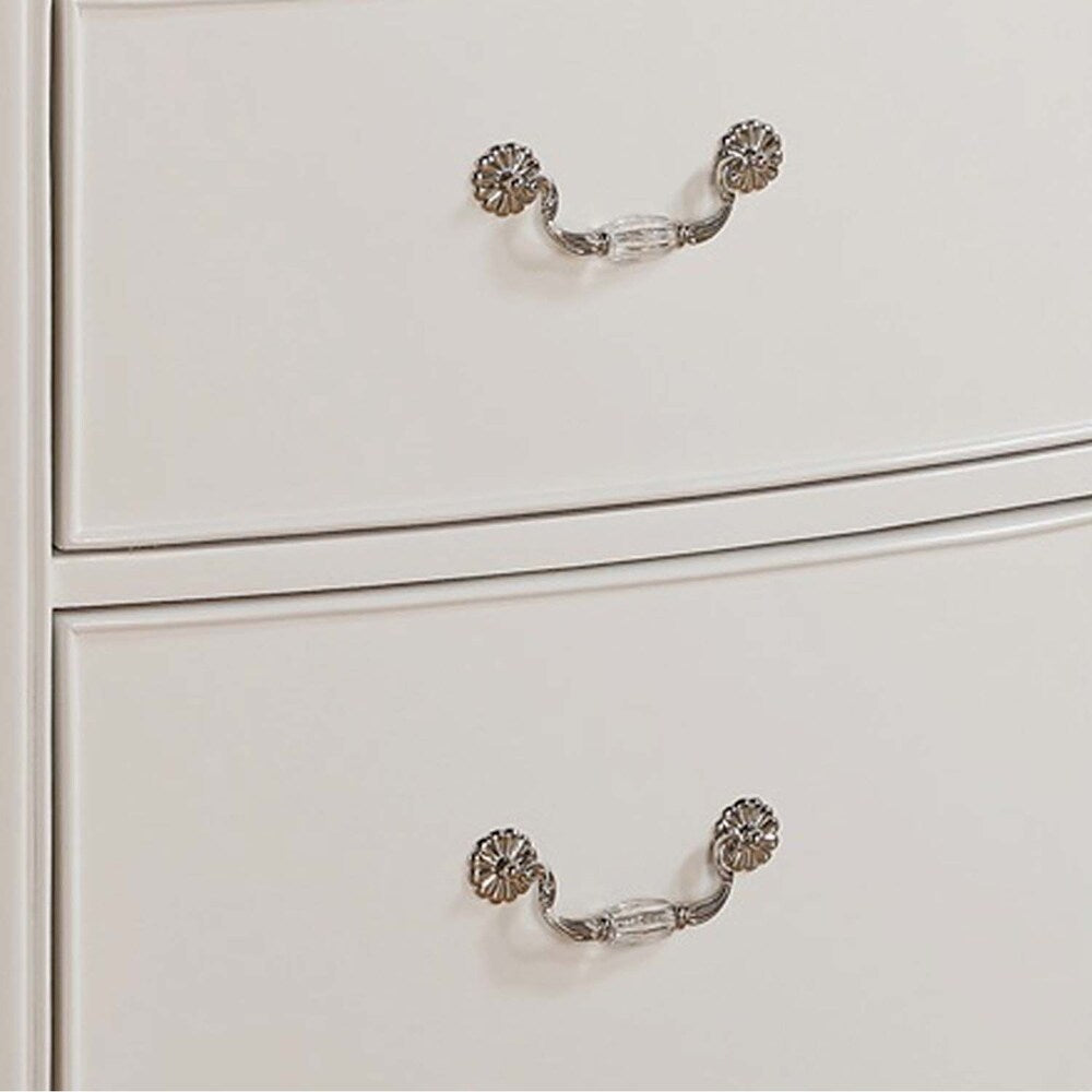Nightstand with Crystal Like Metal Handles and Tapered Legs, White