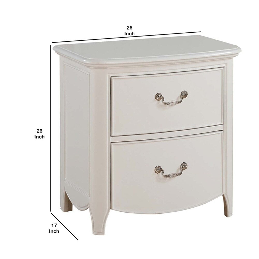 Nightstand with Crystal Like Metal Handles and Tapered Legs, White
